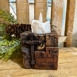 HOBBY LOBBY Vintage Rustic Religious God Votive Holder 2 1/2" Square NEW